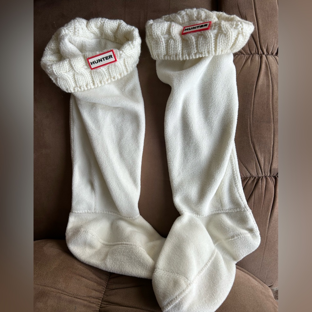 Hunter boots tall cream cable knit boot socks size large